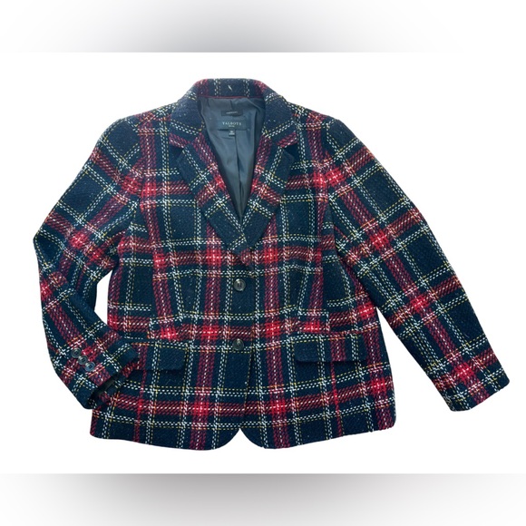 Talbots Jackets & Blazers - Talbots Aberdeen Tweed Wool Plaid Blazer Blazer Navy Red White Size 16P